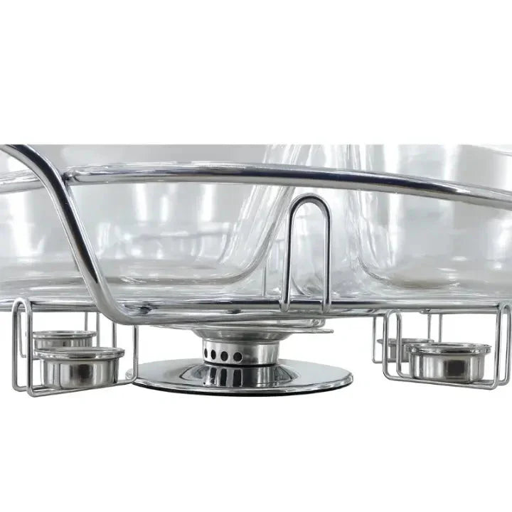 Luxuoso Rechaud Giratório Com 6 Compartimentos Aço Inox E Vidro 52cm + FRETE GRÁTIS