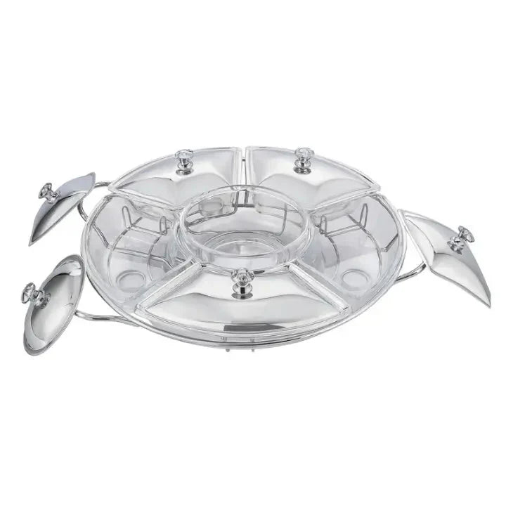 Luxuoso Rechaud Giratório Com 6 Compartimentos Aço Inox E Vidro 52cm + FRETE GRÁTIS