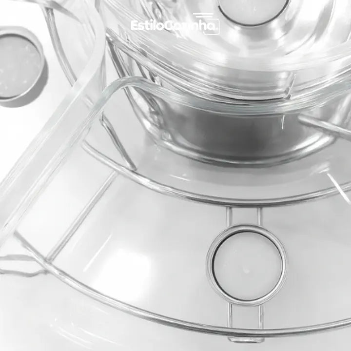Luxuoso Rechaud Giratório Com 6 Compartimentos Aço Inox E Vidro 52cm + FRETE GRÁTIS