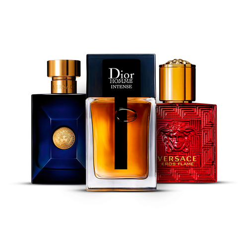 Combination of 3 men's perfumes – Versace Dylan Blue, Dior Homme Intense and Versace Eros Flame [100 ml each]