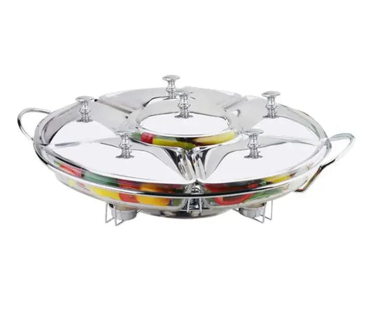 Luxuoso Rechaud Giratório Com 6 Compartimentos Aço Inox E Vidro 52cm + FRETE GRÁTIS