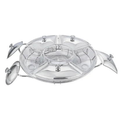 Luxuoso Rechaud Giratório Com 6 Compartimentos Aço Inox E Vidro 52cm + FRETE GRÁTIS