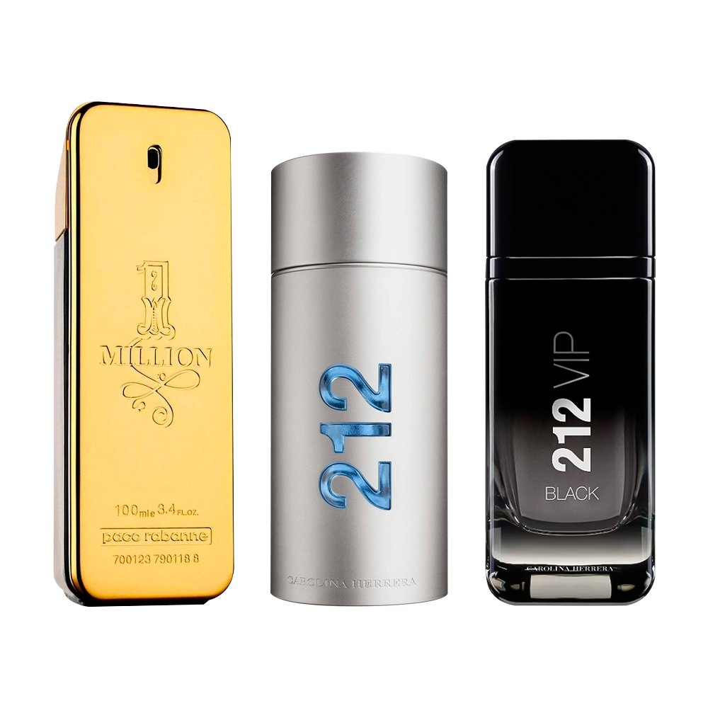 Combination of 3 men's perfumes - 1 Million, 212 MEN and 212 Black [100 ml each]