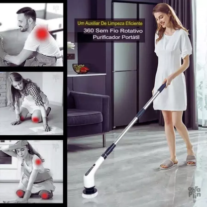 Escova Esfregão Elétrica 9 em 1 Recarregável – Rotação 360° com Cabo Extensor